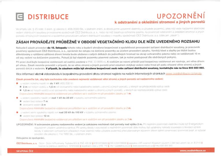 Upozornění ČEZ