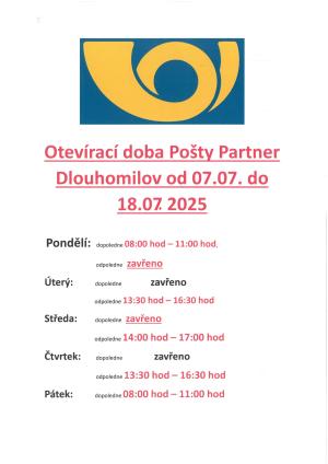 změna otevírací doby Pošty